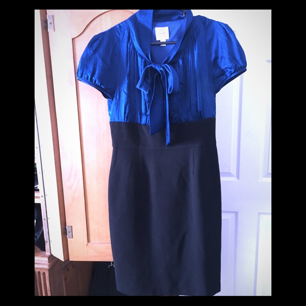 High waisted silk blue and black dress.